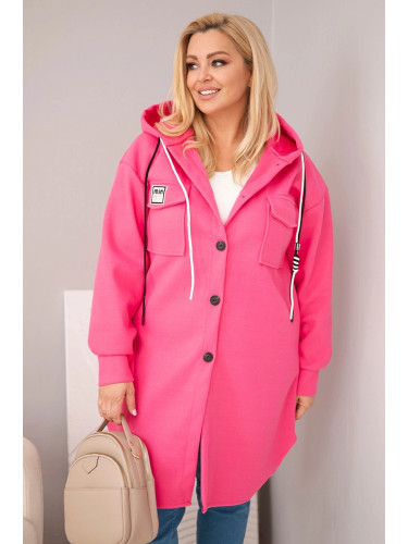 Палто с качулка Kesi plus size, розово