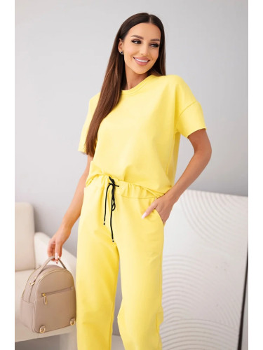 Kesi Włoski Women's cotton set short-sleeve top and sweatpants yellow