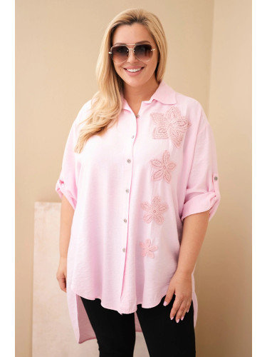 Вискозна блуза с големи размери и флорална бродерия