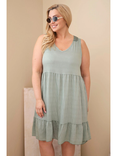 Рокля без ръкави с дантела в цвят каки