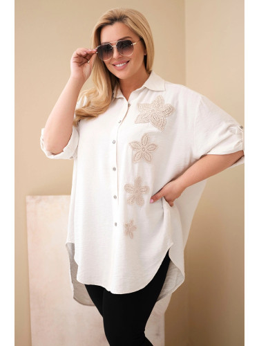 Дамска риза plus size с флорална бродерия