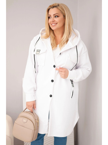 Дамско палто с големи размери и качулка, бяло