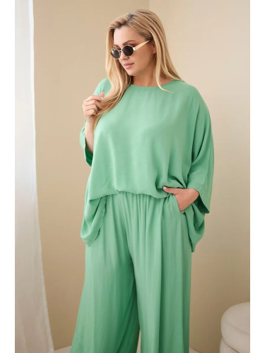 Дамски комплект plus size с флорални панталони Kesi Włoski