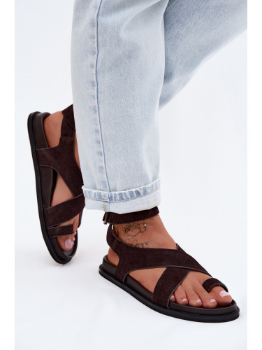 Дамски велурени сандали без ток