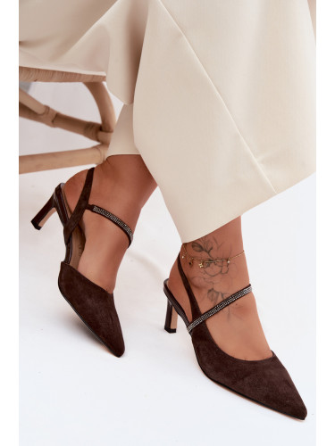 Кожени велурени сандали с токчета