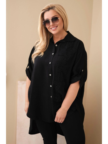 Дамска риза с големи размери и флорална бродерия