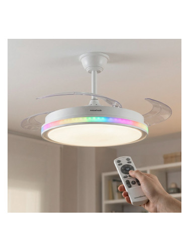 Таванен вентилатор с RGB LED осветление, 4 прибиращи се перки и дистанционно управление InnovaGoods