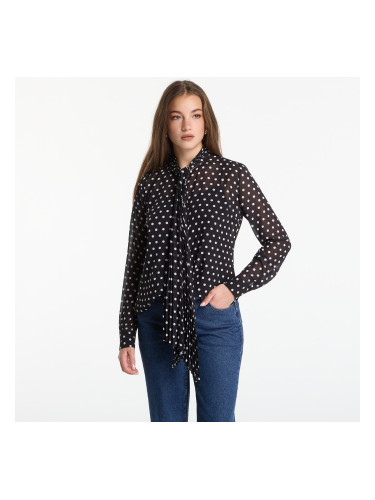 Риза Michael Kors Dot Pleat Bow Blouse Black/ White L