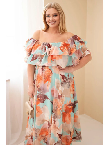 Рокля Kesi Plus Size с волани в ментово зелено