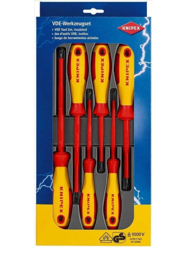 Комплект от 6 изолирани отвертки, прави и кръстати, 1000V, KNIPEX 00 20 12 V01