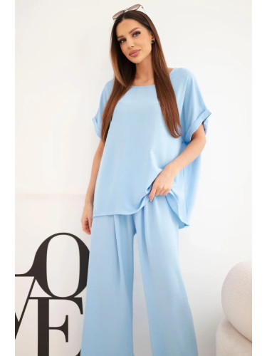 Комплект за жени Kesi plus size: топ и широки панталони, син