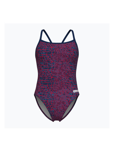 Дамски цял бански костюм arena Snake Skin Challenge navy/team redwhiteblue