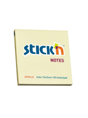 Stick'n Самозалепващи се листчета, 76 x 76 mm, пастелни, жъл