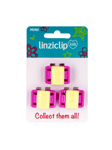 Щипка за коса детска малка жълта с пинк крила Linziclip kids MINI