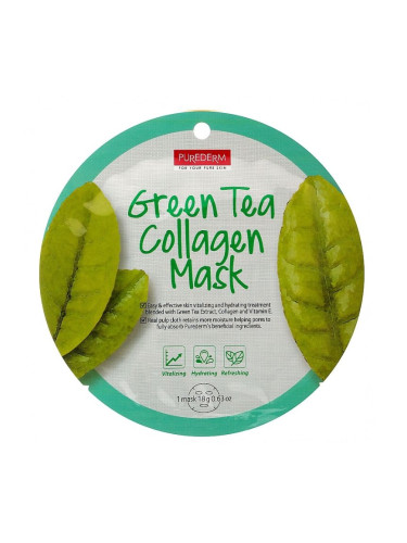 Маска за лице със зелен чай PUREDERM Green Tea Collagen Mask