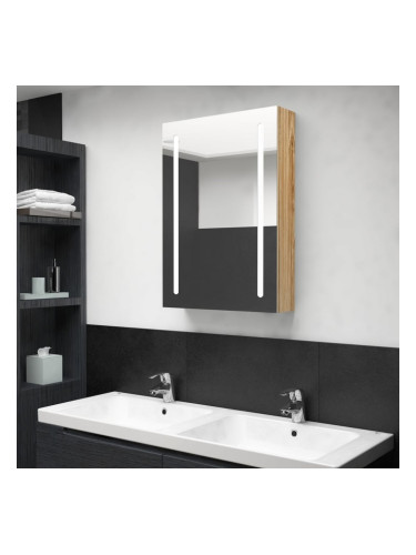Sonata H LED шкаф с огледало за баня, цвят дъб, 50x13x70 см