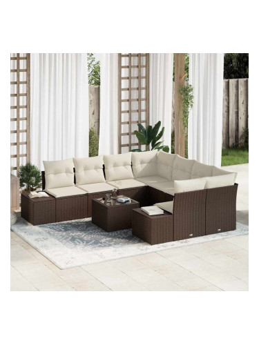 Sonata H Градински Софа Комплект 9 pcs Кафяв и Кремав 55 x 55 x 37 см