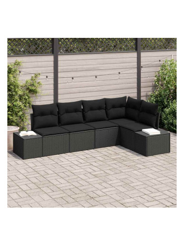 Sonata H Градински Софа Комплект 5 pcs Черно Полиратан, Покрит метал