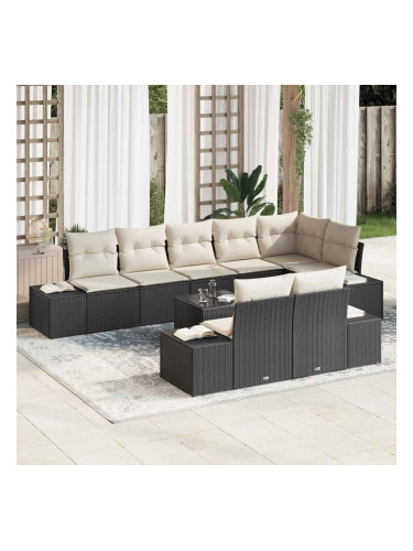 Sonata H Градински Софа Комплект 9 pcs Черно и кремаво 319 x 154 x 85 см