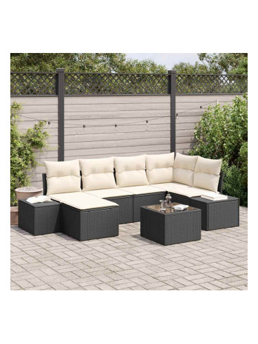 Sonata H Градински Софа Комплект 7 pcs Черно и кремаво 264 x 154 x 85 см
