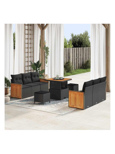 Sonata H Градински Софа Комплект 9 pcs Черно 80 x 80 x 71 cm полиратан