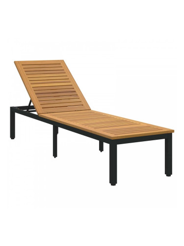 Sonata H Шезлонг Черно 200 x 55 x 35 см Масивна акациева дървесина