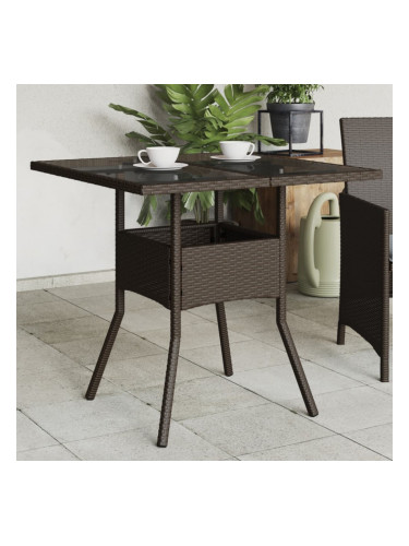 Sonata H Градинска маса със стъклен плот кафява 80x80x75 см полиратан