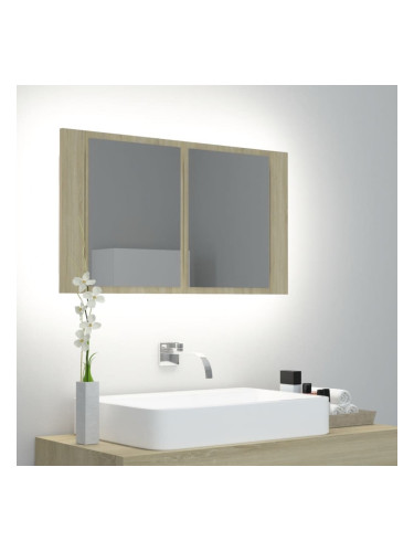 Sonata H Шкаф с LED огледало за баня, дъб сонома, 80x12x45 см, акрил