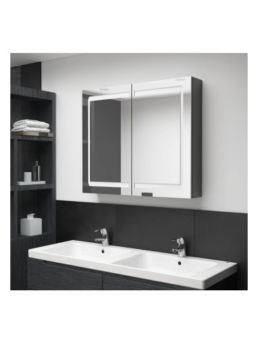 Sonata H LED шкаф с огледало за баня, сияйно сиво, 80x12x68 см
