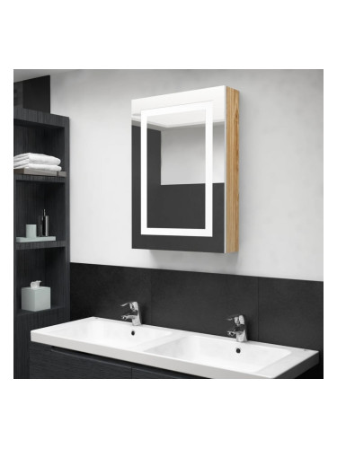 Sonata H LED шкаф с огледало за баня, бяло и цвят дъб, 50x13x70 см