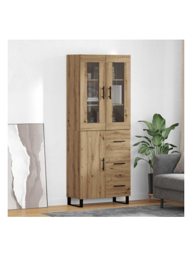 Sonata H Висок шкаф с чекмедже 2 pcs Дъб Инженерна дървесина и стъкло
