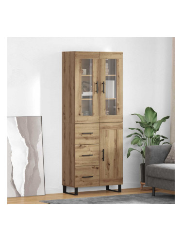 Sonata H Висок шкаф с чекмедже 2 pcs Дъб Инженерна дървесина и стъкло