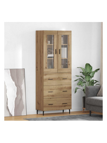 Sonata H Висок шкаф с чекмедже 2 pcs Дъб Инженерна дървесина и стъкло