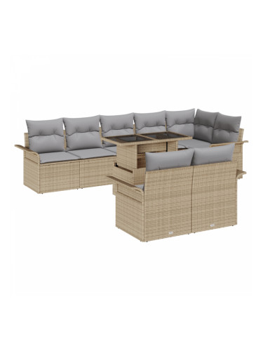 Sonata H 9 Piece Garden Sofa Set with Cushions Beige Poly Rattan