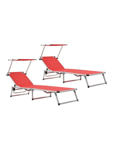 312459 Sonata H Folding Sun Loungers with Roof 2 pcs Aluminium&Textilene Red