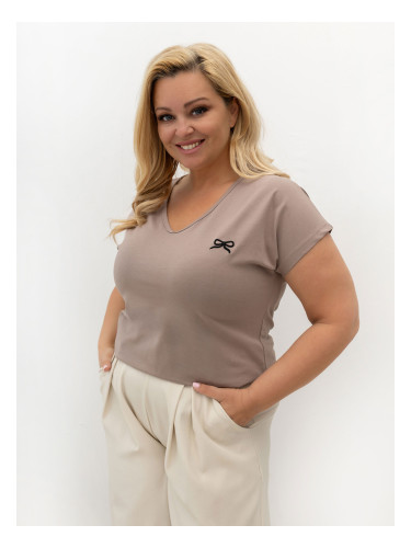Тъмнобежова тениска plus size с бродерия