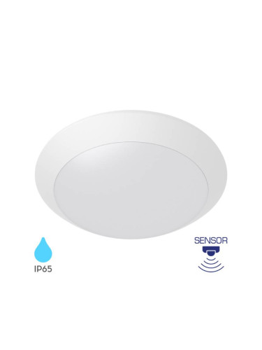 Плафон със сензор BG37-30710, E27, 23W, 230VAC, ф265x90mm, IP65, бял