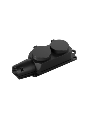 Разклонител влагозащитен с капаци, 2 гнезда, IP44, черен, BY72-01002, Braytron