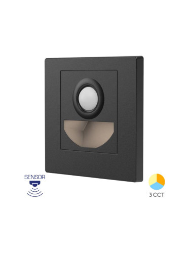 LED луна за стълби, със сензор, за вграждане, 1.5W, кръг, 230VAC, 90lm, 3в1, черен, BH07-00381