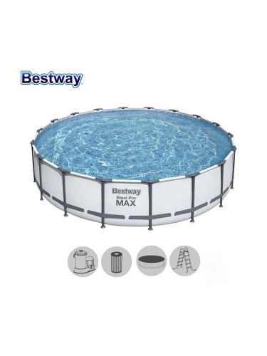 Басейн с метална конструкция, 549x122см, Bestway 56462 Steel Pro Max, с помпа, стълба и покривало