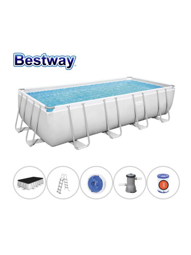 Басейн с метална конструкция, 488x244x122см, Bestway 56670 Power Steel, с филтър, стълба, покривало, дозатор за хлор