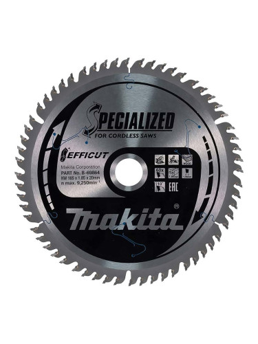 Диск циркулярен за рязане на дърво, 165x20ммx60T, Makita B-69864 TCT Efficut