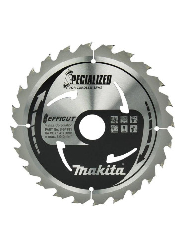 Диск циркулярен за рязане на дърво, 190x30ммx60T, Makita B-64191 TCT Efficut