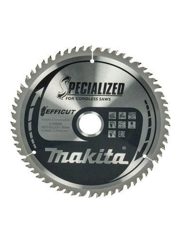 Диск циркулярен за рязане на дърво, 216x30ммx60T, Makita E-08888 TCT Efficut