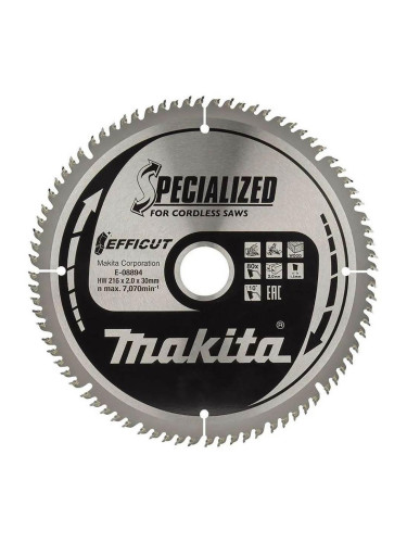 Диск циркулярен за рязане на дърво, 216x30ммx80T, Makita E-08894 TCT Efficut