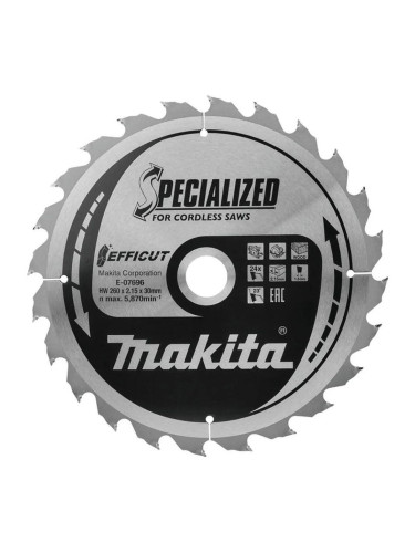 Диск циркулярен за рязане на дърво, 260x30ммx24T, Makita E-07696 TCT Efficut