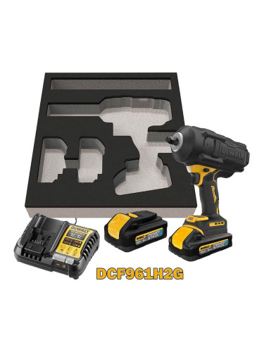 Гайковерт акумулаторен, безчетков, DeWALT DCF961H2G, 18V, PowerStack, 2x5Ah, 2372Nm, 1/2"