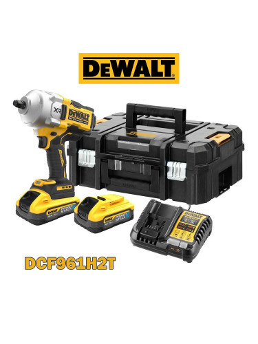 Гайковерт акумулаторен, безчетков, DeWALT DCF961H2T, 18V, PowerStack, 2x5Ah, 2372Nm, 1/2", в куфар