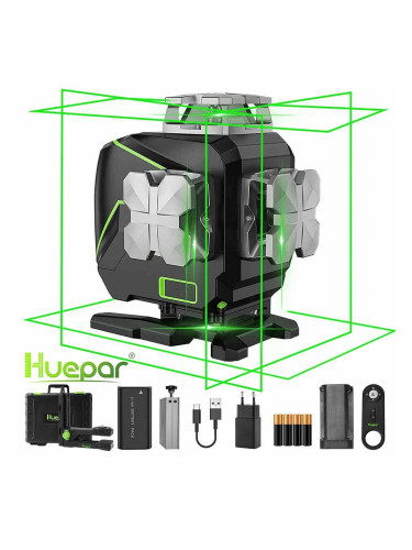 Нивелир лазерен, Huepar S04CG, 4D, 60 м, зелен лъч, 16 линии