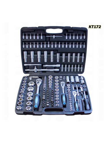 Гедоре 172 части, 1/2", 1/4", 3/8", Cr-V, 6-стенни, 12-стенни вложки, KINGTUL KT172
